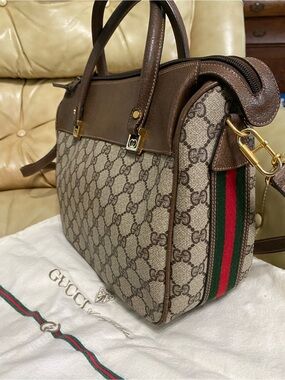 LKNW Gucci Large Satchel Bag Monogram COA Red Green Web Stripe GG